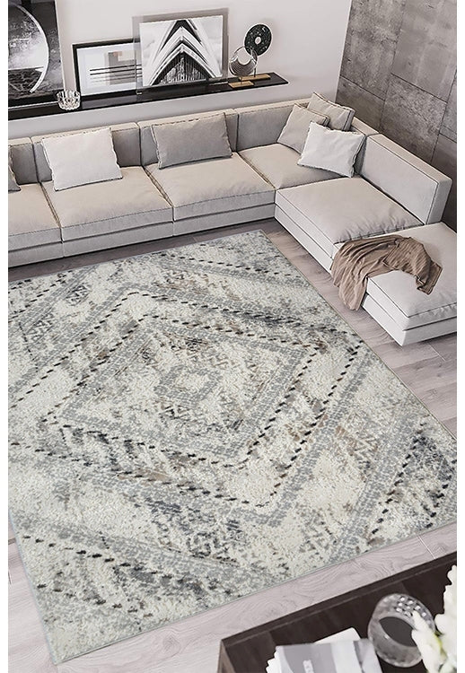 Abstract Square Grey Rug